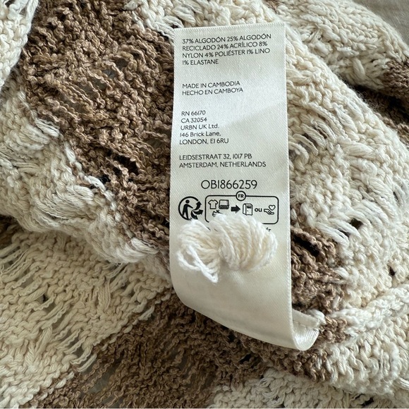 Anthropologie Pilcro Long Line Stitch Sweater Brown & White Striped Loose Knit - Picture 9 of 10